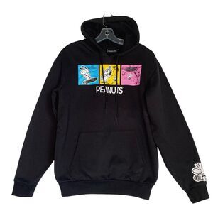 Peanut Hoodie Women’s S Black Graphic Print All Over Pullover Kidcore Casual